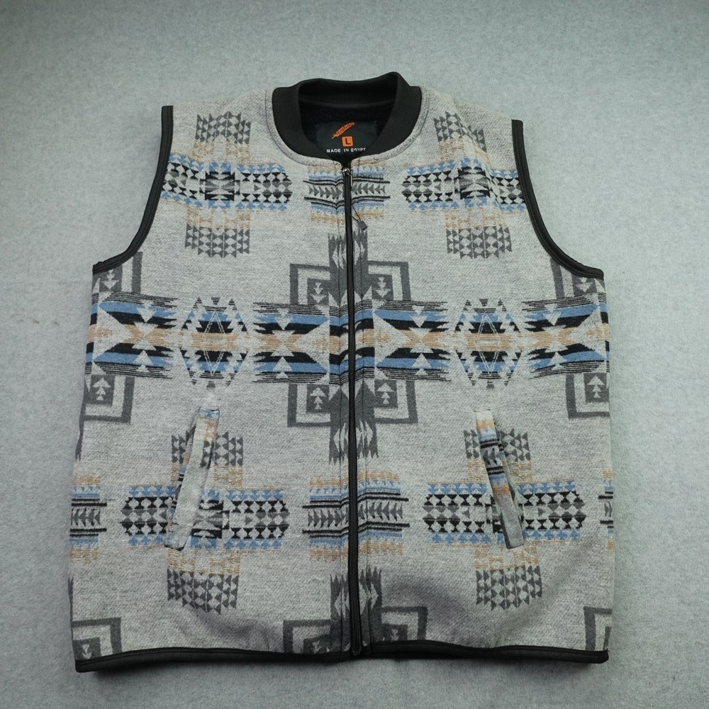 Native Vest Mens Large Gray Southwestern Aztec Fleece Lined Full Zip